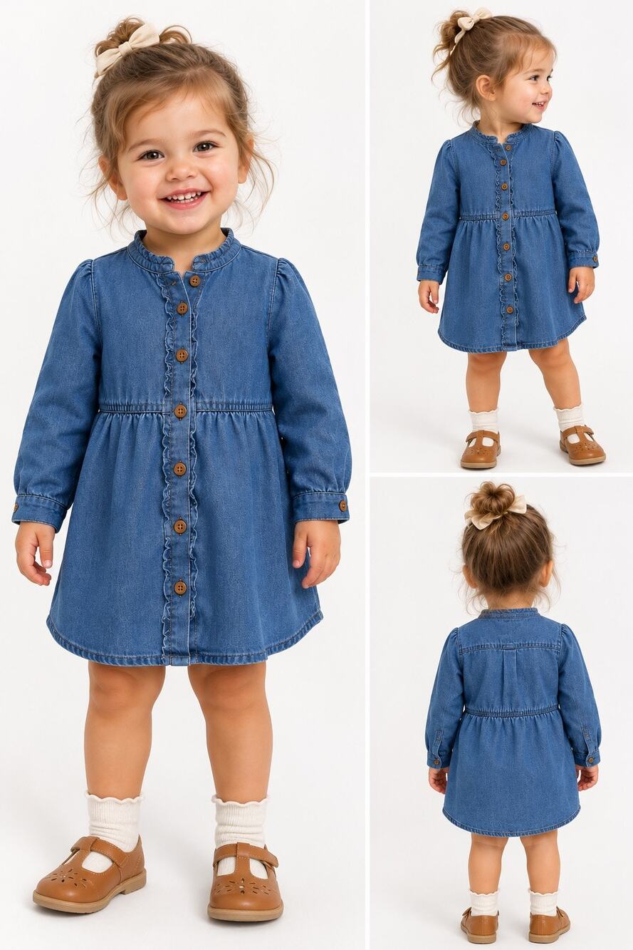 babyGap Toddler Girls 2T Chambray Dress Blue Ruffle Button Front 100% Cotton
